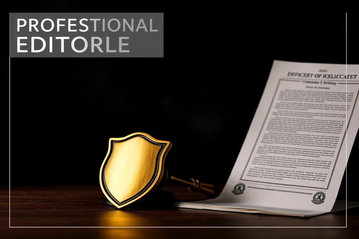 جريمة التحرش — درع حماية رمزي ومستند رسمي على خلفية داكنة توحي بالحماية والعدالة