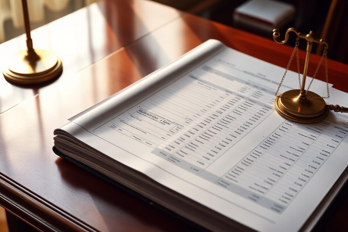 نظام الإفلاس السعودي — مستندات مالية وميزانية على مكتب أنيق ترمز لإعادة التنظيم المالي